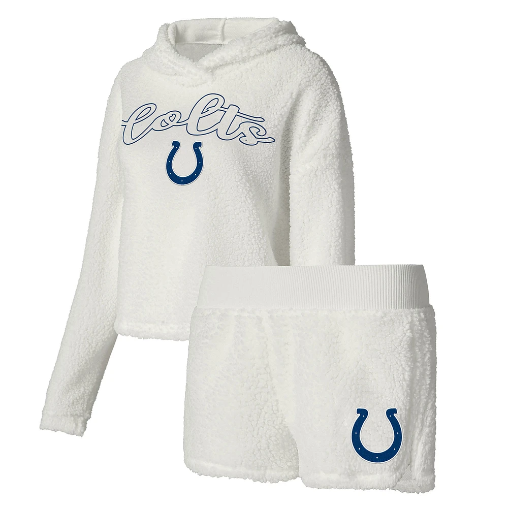 Women's Concepts Sport White Indianapolis Colts Fluffy Pullover Sweatshirt & Shorts Sleep Set