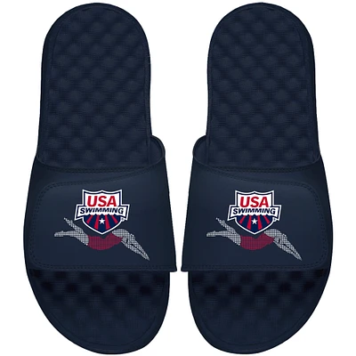 Men's ISlide Navy USA Swimming Stacked Logo Slide Sandals