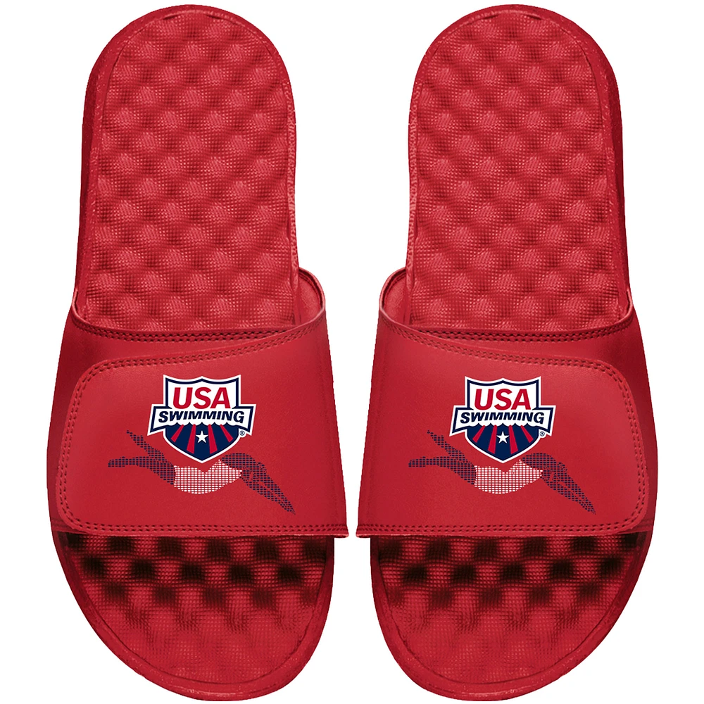 Men's ISlide Red USA Swimming Stacked Logo Slide Sandals