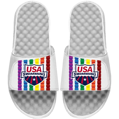 Youth ISlide White USA Swimming Rainbow Stripes Slide Sandals