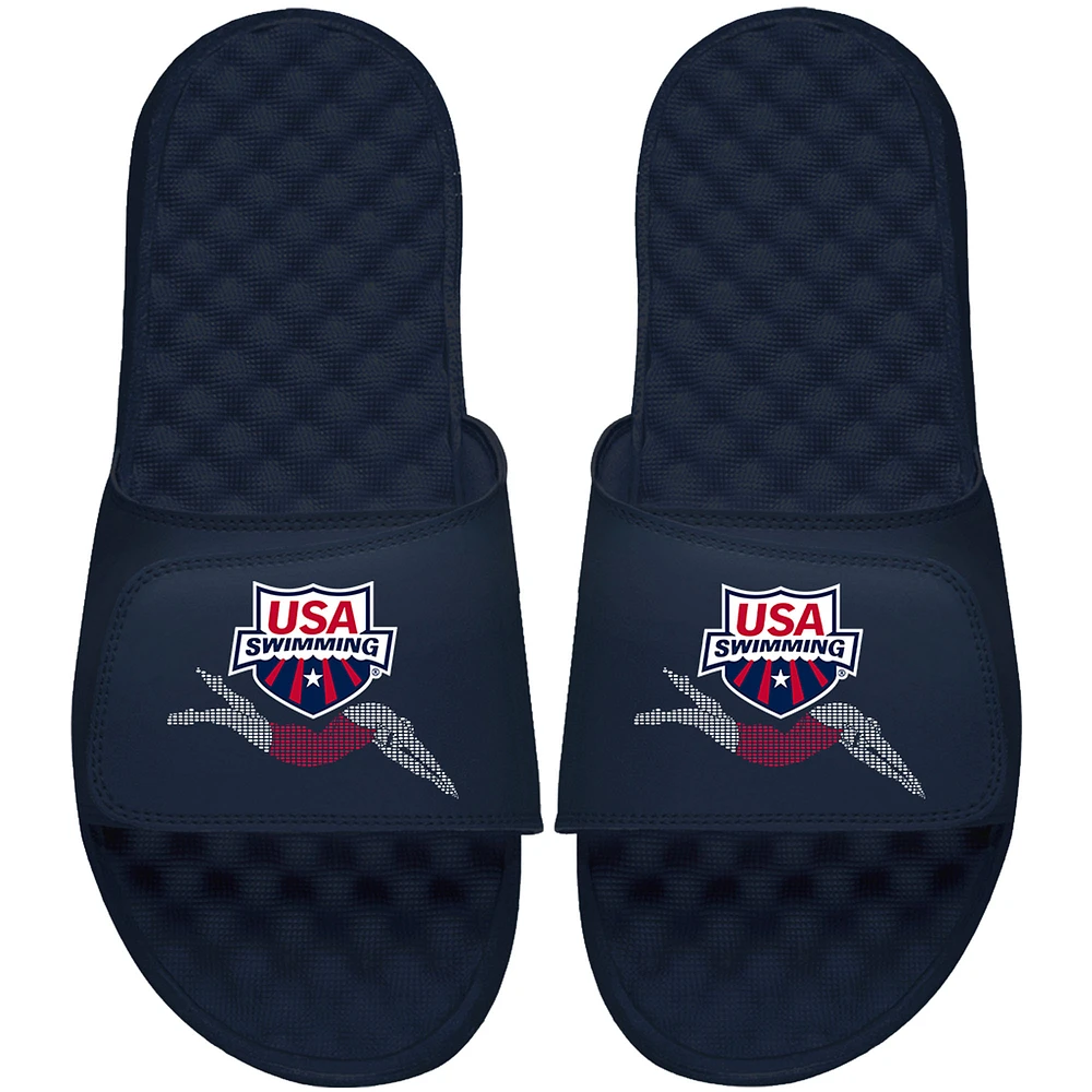 Youth ISlide Navy USA Swimming Stacked Logo Slide Sandals