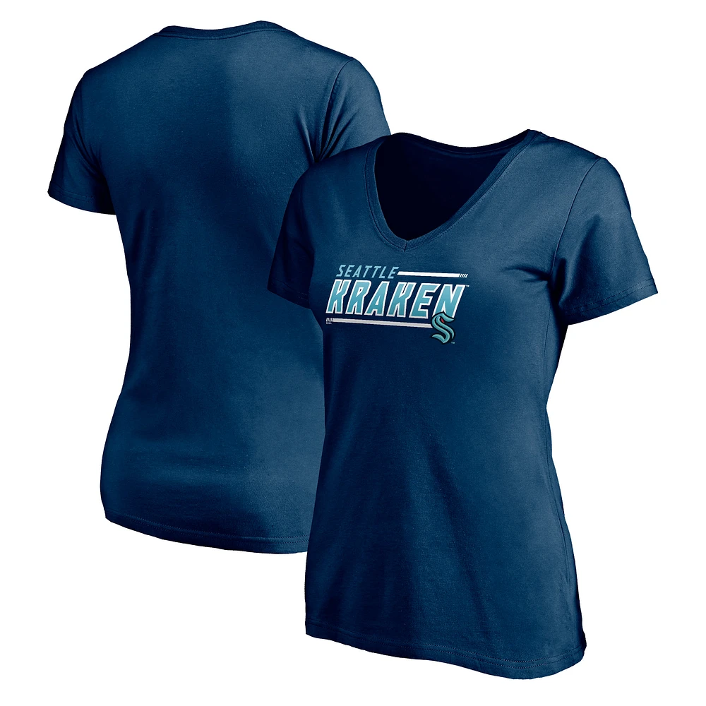 Women's Deep Sea Blue Seattle Kraken Mascot In Bounds V-Neck T-Shirt