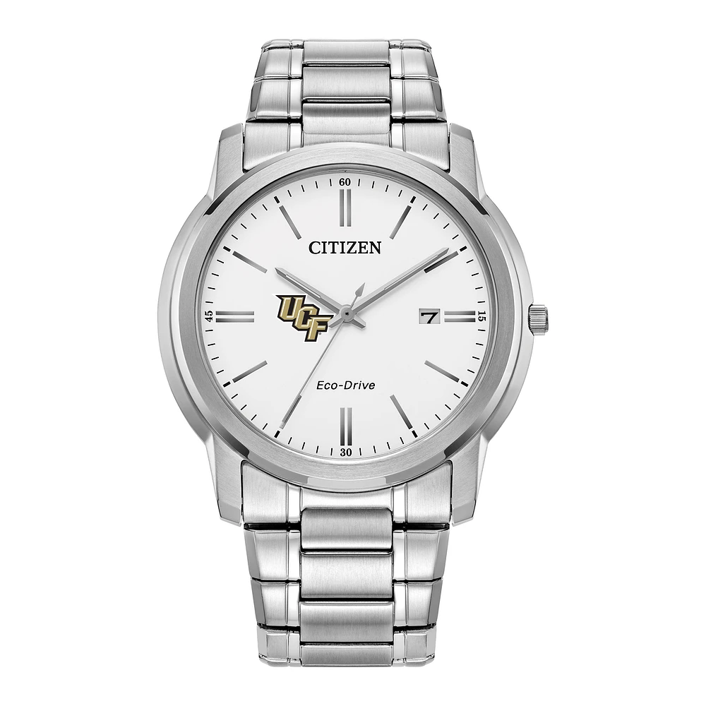 Men's Citizen Watch Silver UCF Knights Eco-Drive White Dial Stainless Steel Watch