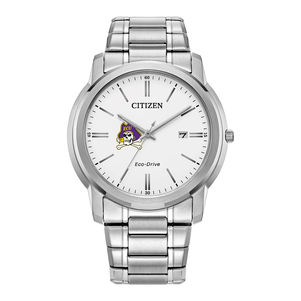 Men's Citizen Watch Silver ECU Pirates Eco-Drive White Dial Stainless Steel Watch