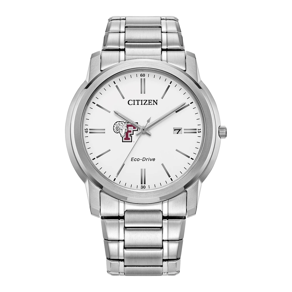 Men's Citizen Watch Silver Fordham Rams Eco-Drive White Dial Stainless Steel Watch