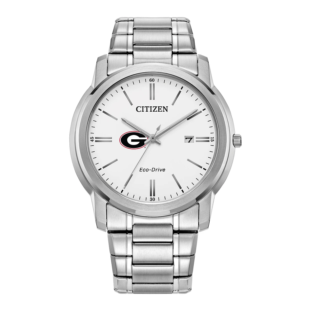 Men's Citizen Watch Silver Georgia Bulldogs Eco-Drive White Dial Stainless Steel Watch