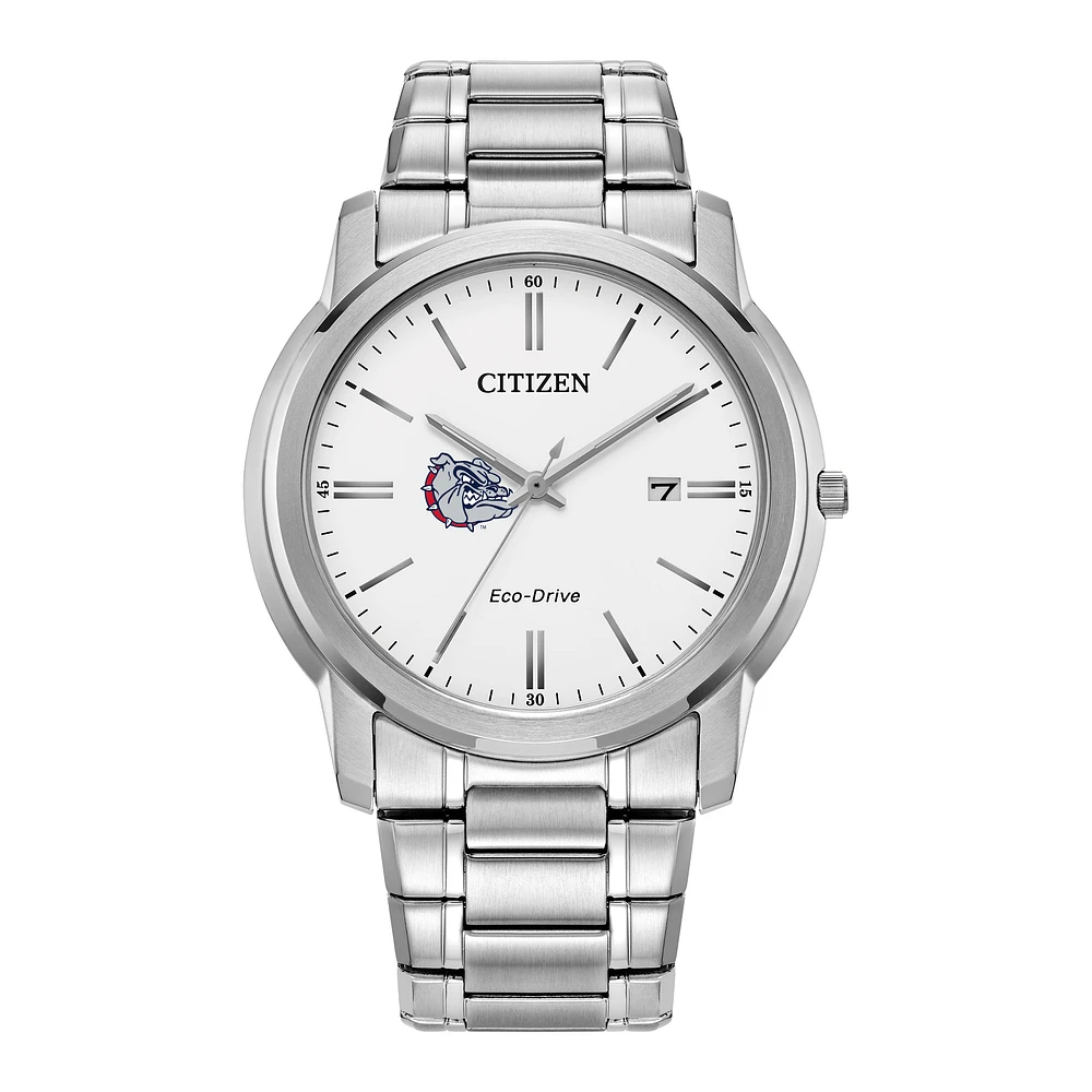 Men's Citizen Watch Silver Gonzaga Bulldogs Eco-Drive White Dial Stainless Steel Watch