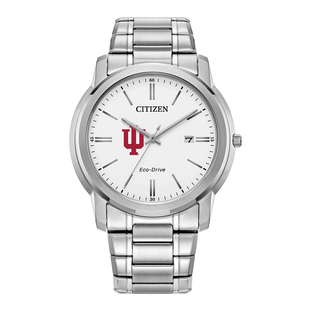 Men's Citizen Watch Silver Indiana Hoosiers Eco-Drive White Dial Stainless Steel Watch