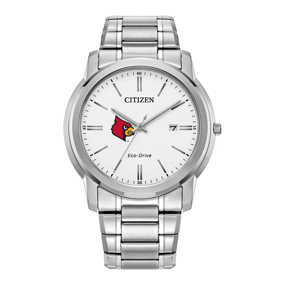 Men's Citizen Watch Silver Louisville Cardinals Eco-Drive Dial Stainless Steel Watch