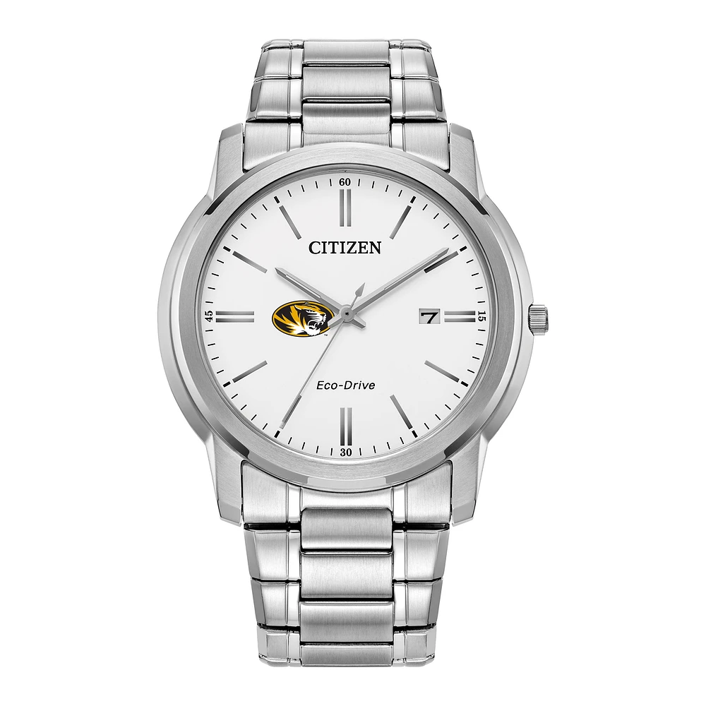 Men's Citizen Watch Silver Missouri Tigers Eco-Drive White Dial Stainless Steel Watch