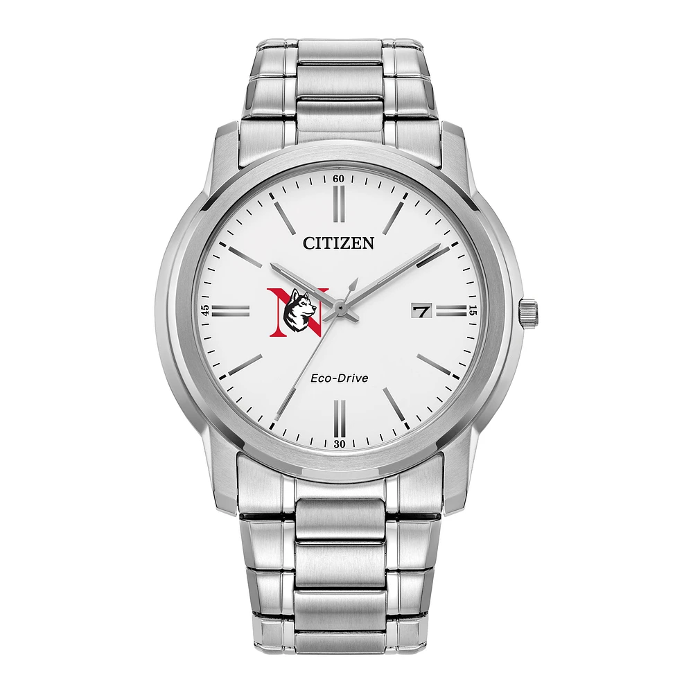 Men's Citizen Watch Silver Northeastern Huskies Eco-Drive White Dial Stainless Steel Watch