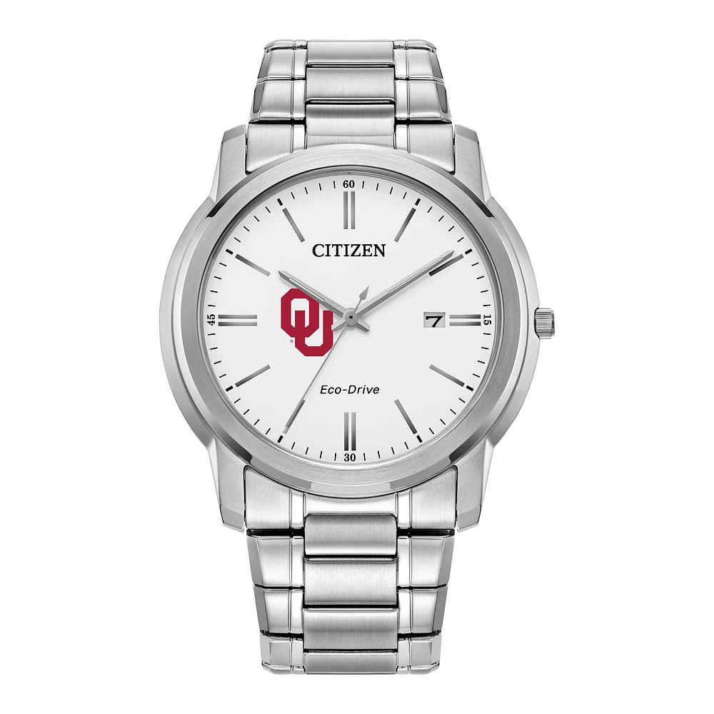 Men's Citizen Watch Silver Oklahoma Sooners Eco-Drive Dial Stainless Steel Watch