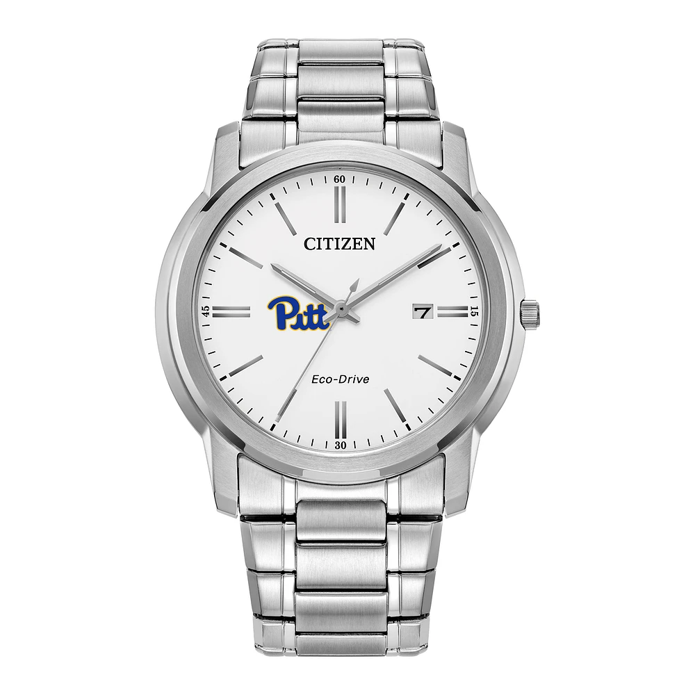 Men's Citizen Watch Silver Pitt Panthers Eco-Drive White Dial Stainless Steel Watch