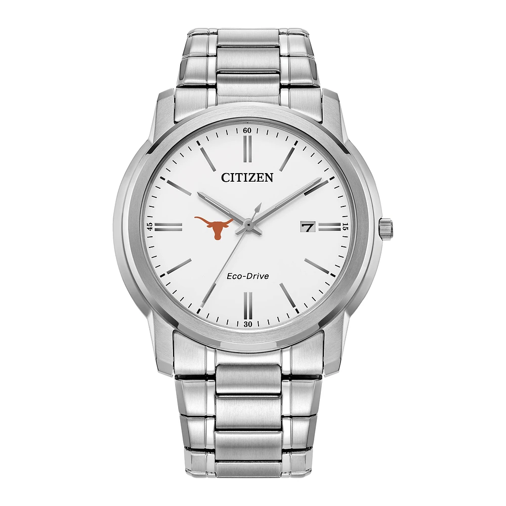Men's Citizen Watch Silver Texas Longhorns Eco-Drive Dial Stainless Steel Watch