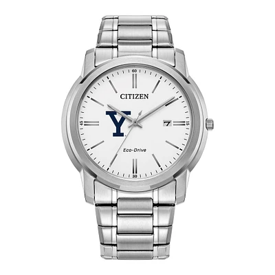 Men's Citizen Watch Silver Yale Bulldogs Eco-Drive White Dial Stainless Steel Watch