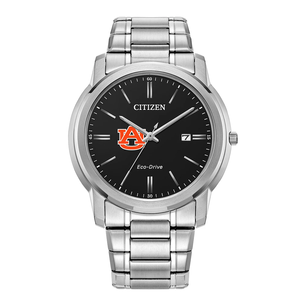 Men's Citizen Watch Silver Auburn Tigers Eco-Drive Black Dial Stainless Steel Watch