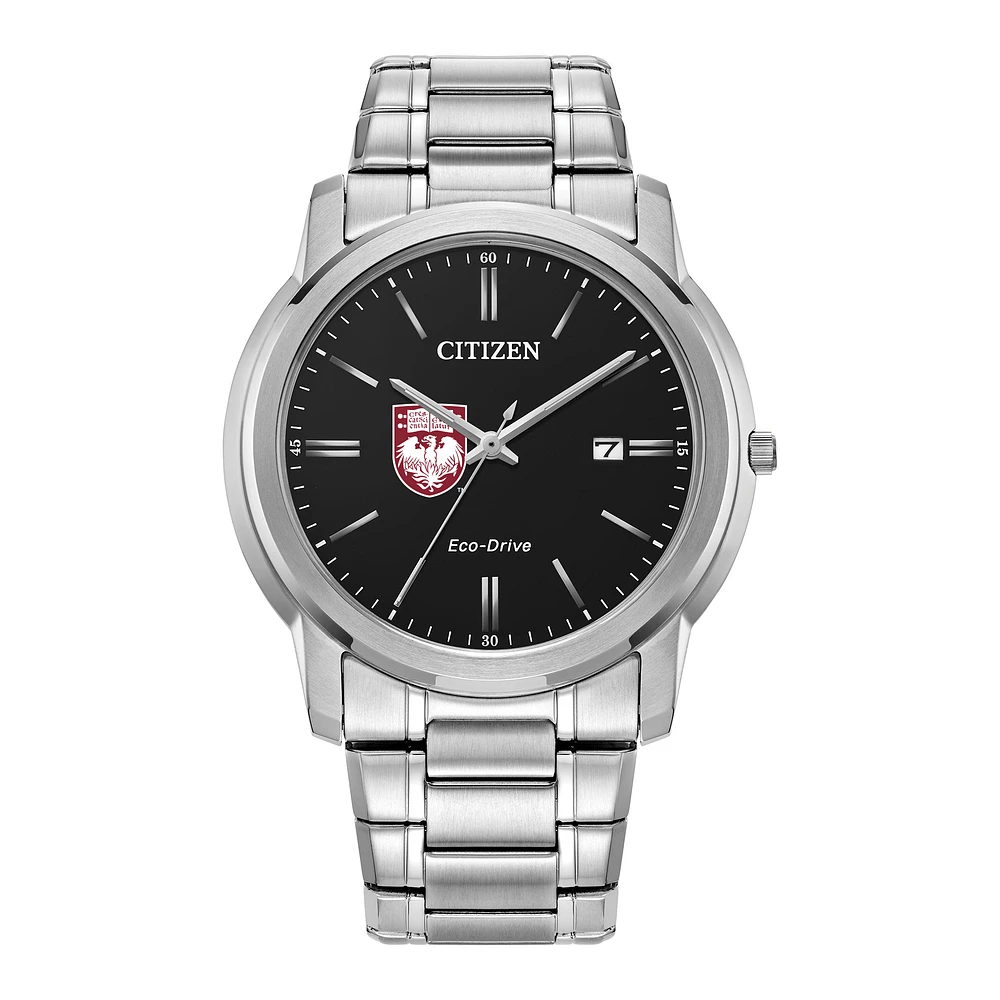 Men's Citizen Watch Silver UChicago Maroons Eco-Drive Black Dial Stainless Steel Watch