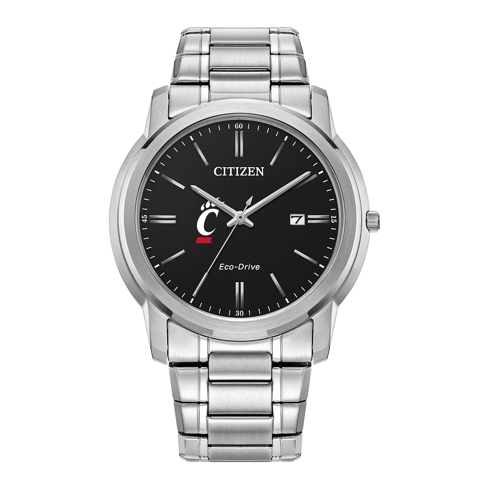 Men's Citizen Watch Silver Cincinnati Bearcats Eco-Drive Black Dial Stainless Steel Watch