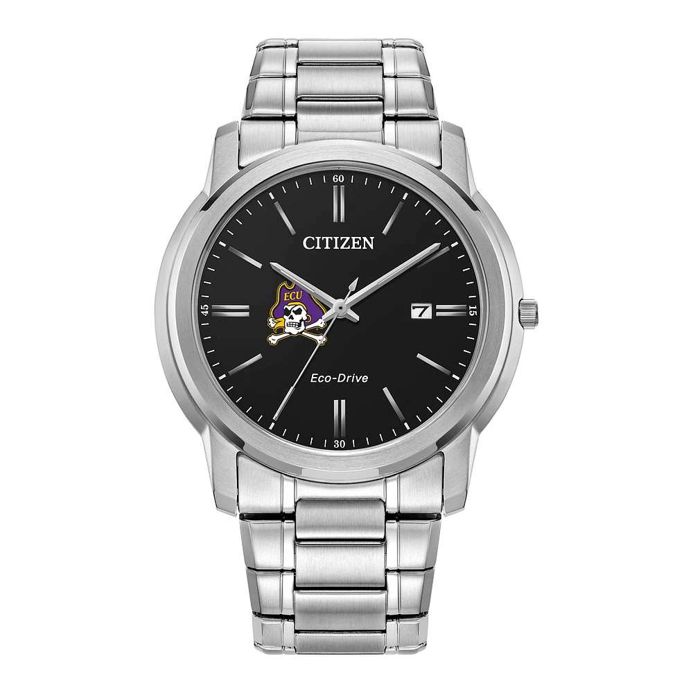 Men's Citizen Watch Silver ECU Pirates Eco-Drive Black Dial Stainless Steel Watch