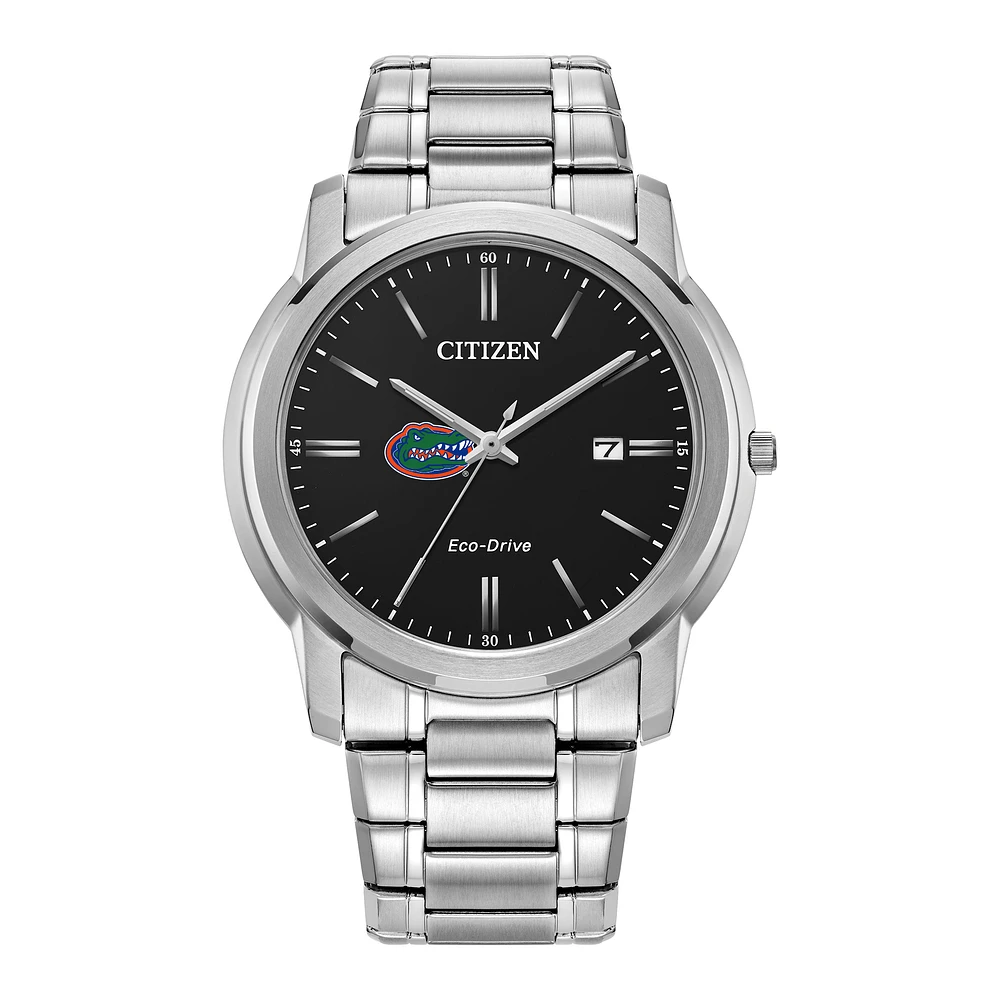 Men's Citizen Watch Silver Florida Gators Eco-Drive Black Dial Stainless Steel Watch