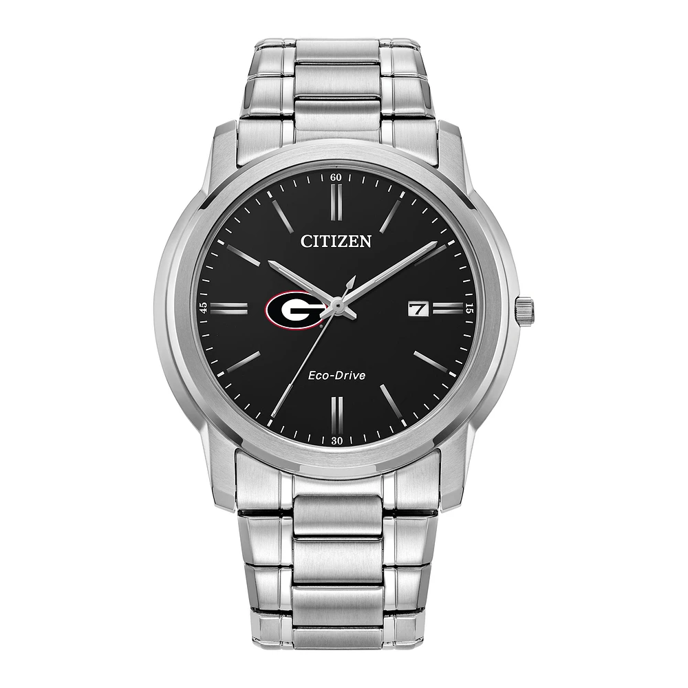 Men's Citizen Watch Silver Georgia Bulldogs Eco-Drive Black Dial Stainless Steel Watch