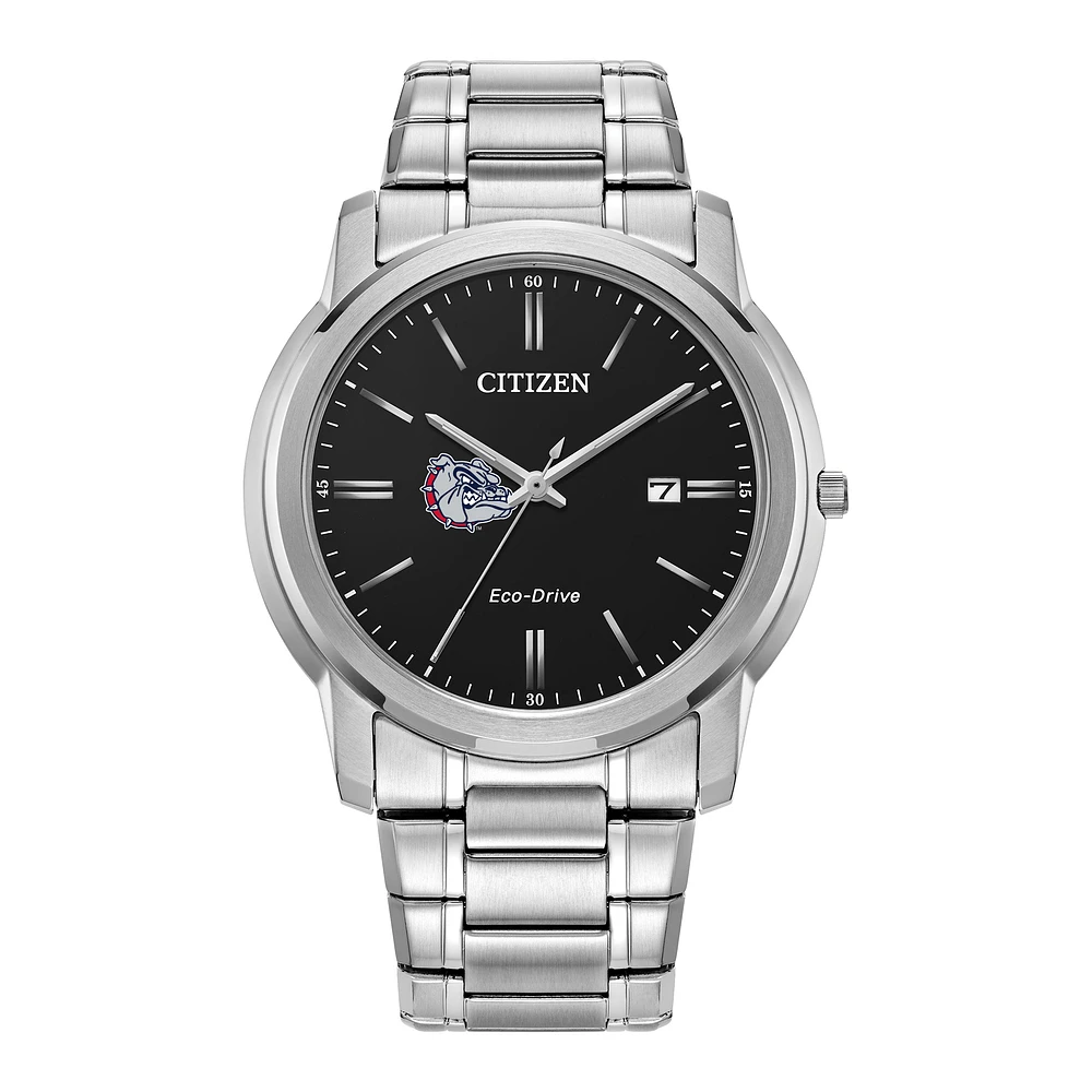 Men's Citizen Watch Silver Gonzaga Bulldogs Eco-Drive Black Dial Stainless Steel Watch