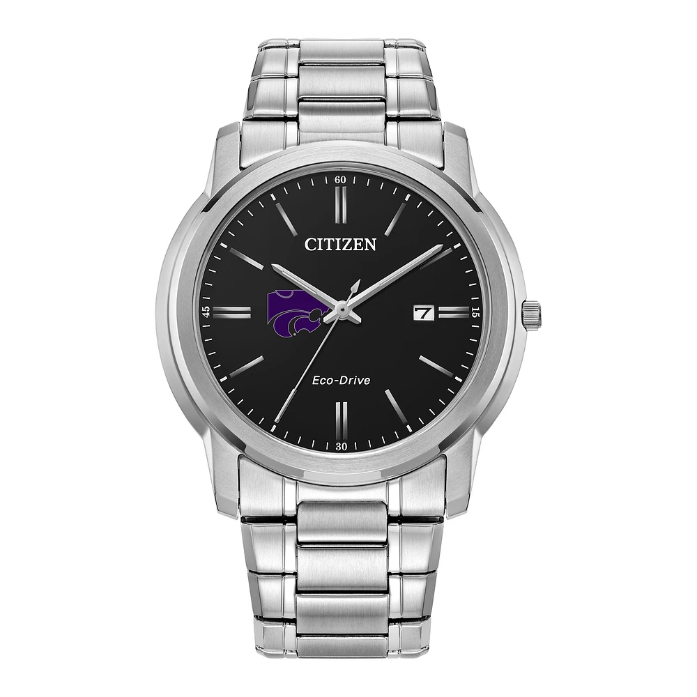 Men's Citizen Watch Silver Kansas State Wildcats Eco-Drive Black Dial Stainless Steel Watch