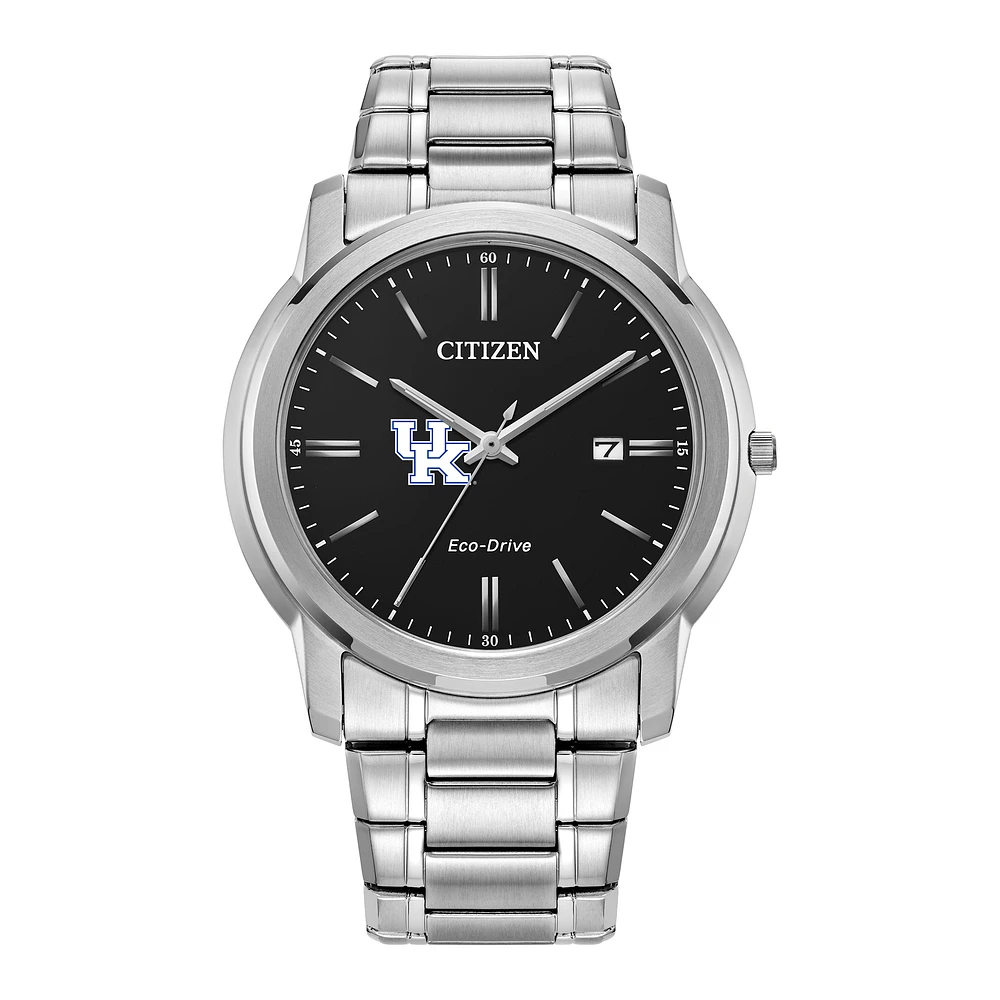 Men's Citizen Watch Silver Kentucky Wildcats Eco-Drive Black Dial Stainless Steel Watch