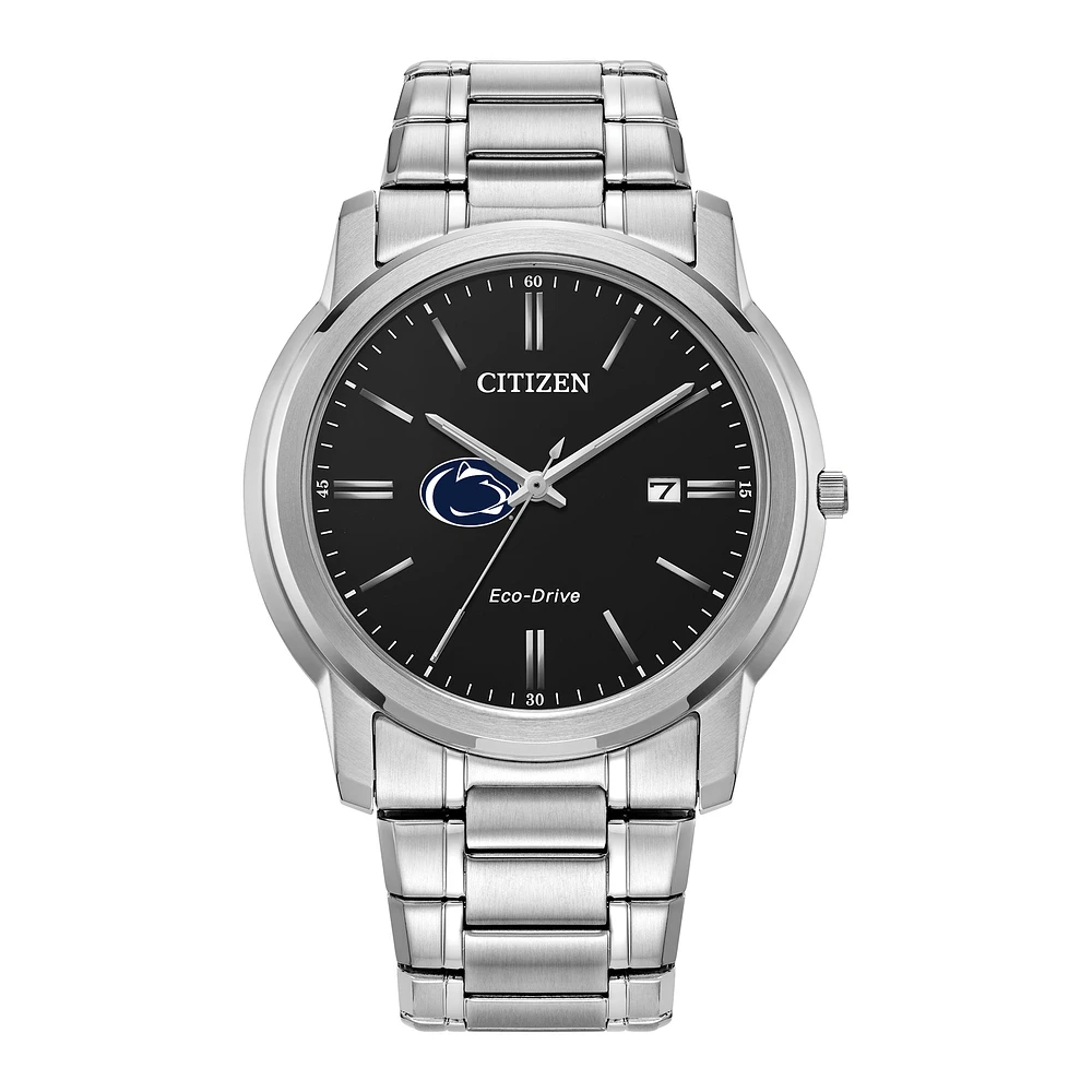 Men's Citizen Watch Silver Penn State Nittany Lions Eco-Drive Black Dial Stainless Steel Watch