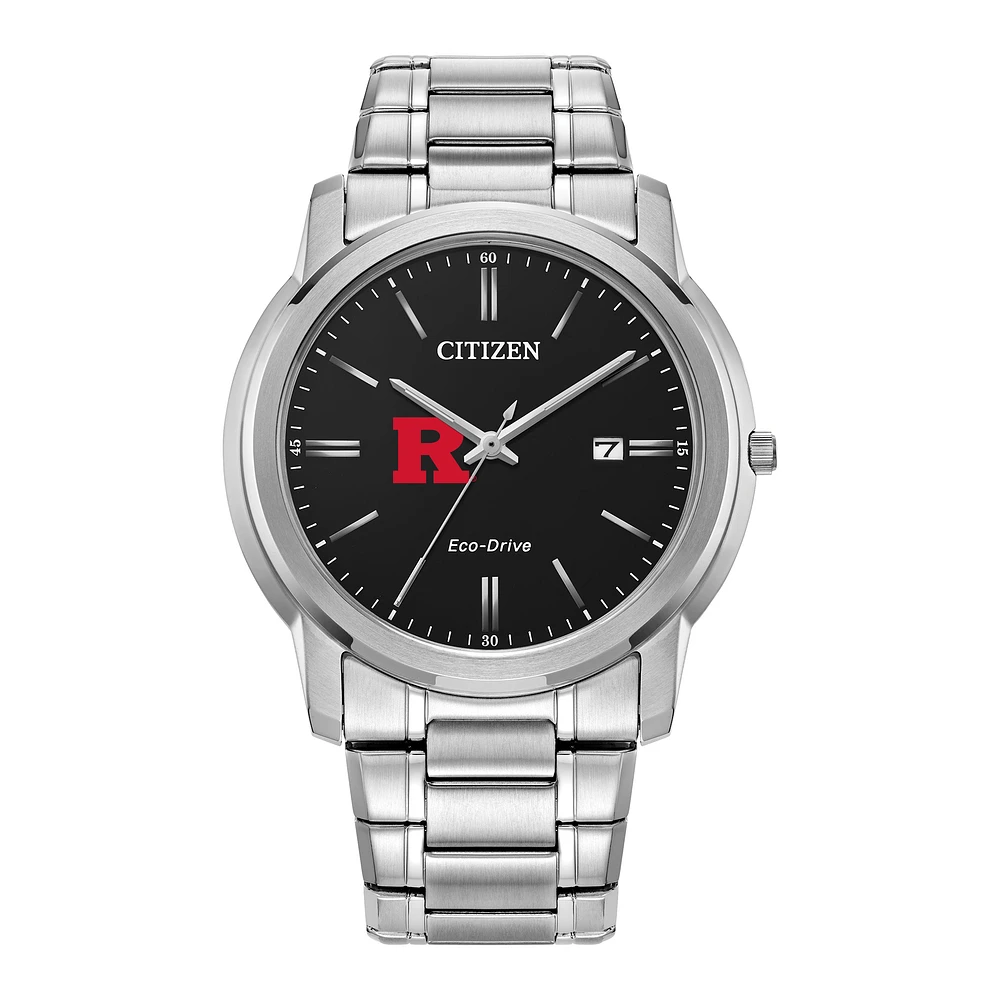Men's Citizen Watch Silver Rutgers Scarlet Knights Eco-Drive Black Dial Stainless Steel Watch