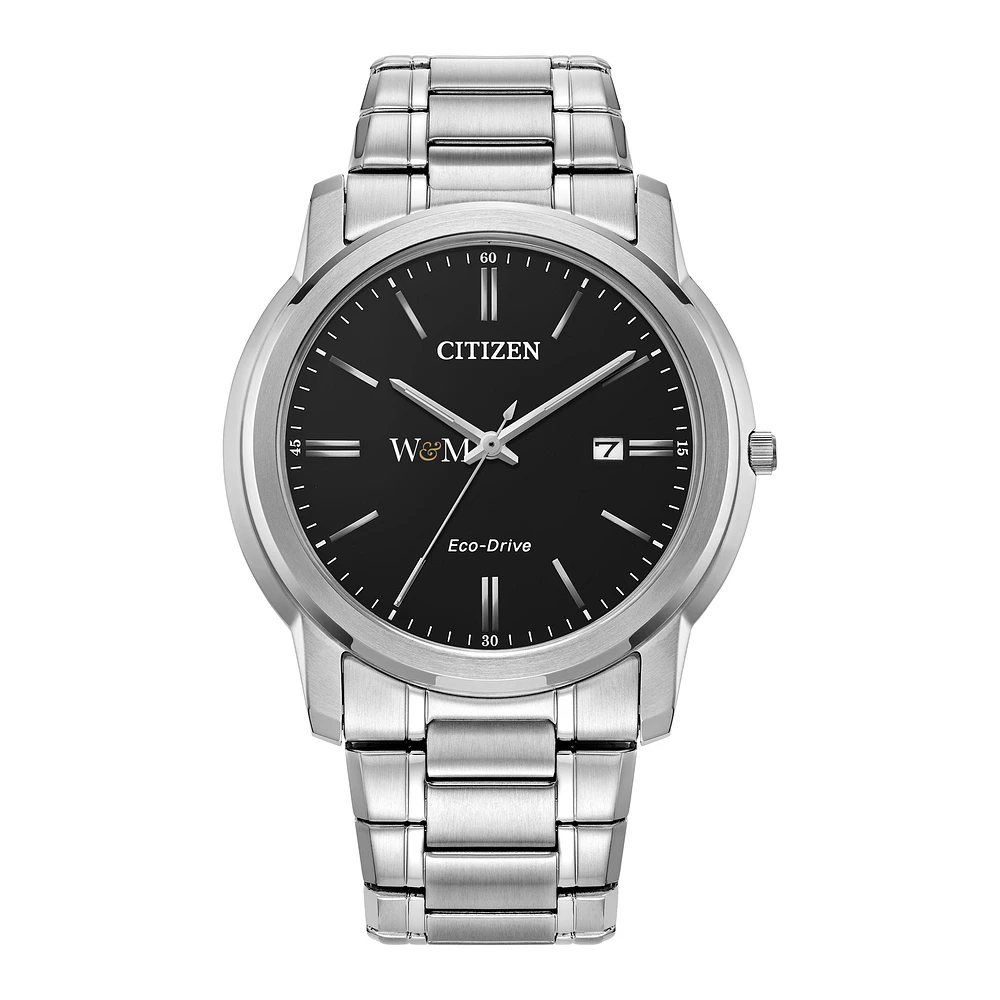 Men's Citizen Watch Silver William & Mary Tribe Eco-Drive Black Dial Stainless Steel Watch