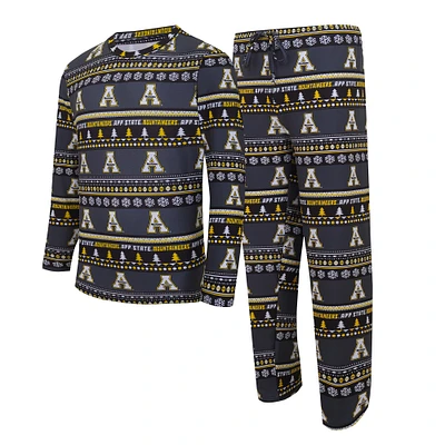 Men's Concepts Sport Black Appalachian State Mountaineers Swivel Long Sleeve Top & Pants Sleep Set