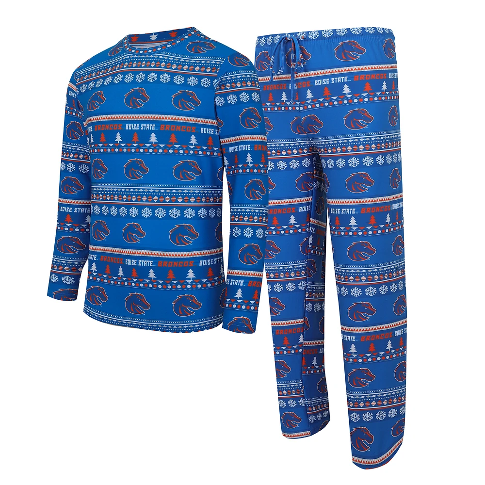 Men's Concepts Sport Royal Boise State Broncos Swivel Long Sleeve Top & Pants Sleep Set