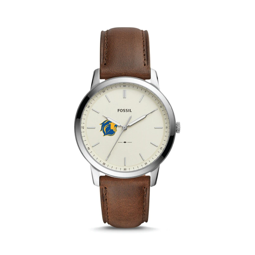 Men's Fossil Silver College of New Jersey Lions The Minimalist Brown Leather Watch