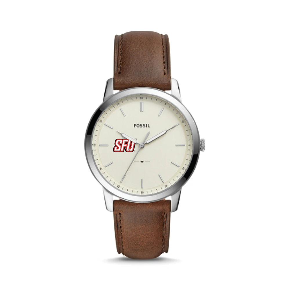 Men's Fossil Silver Saint Francis Red Flash The Minimalist Brown Leather Watch