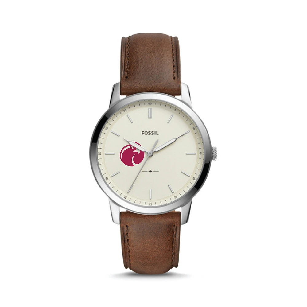 Men's Fossil Silver Seattle Pacific Falcons The Minimalist Brown Leather Watch