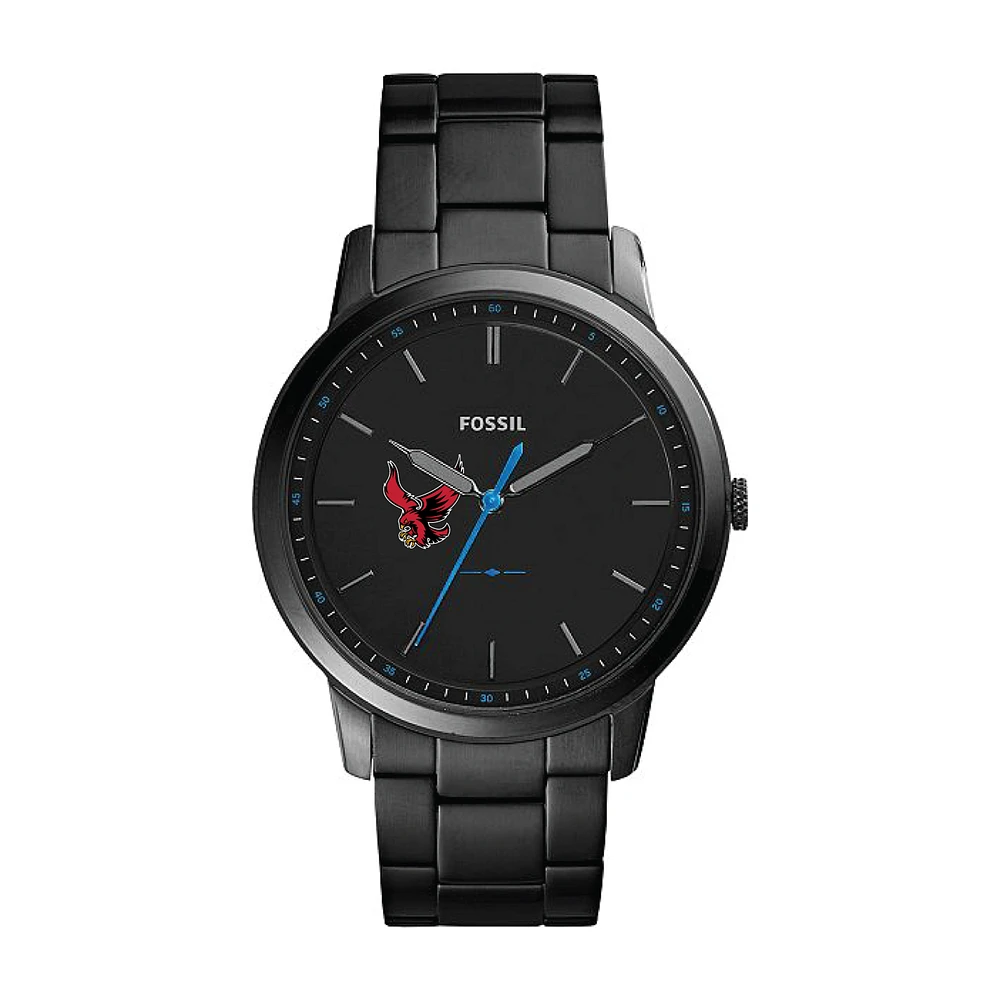 Men's Fossil Black Roberts Wesleyan Redhawks Minimalist Slim Stainless Steel Watch