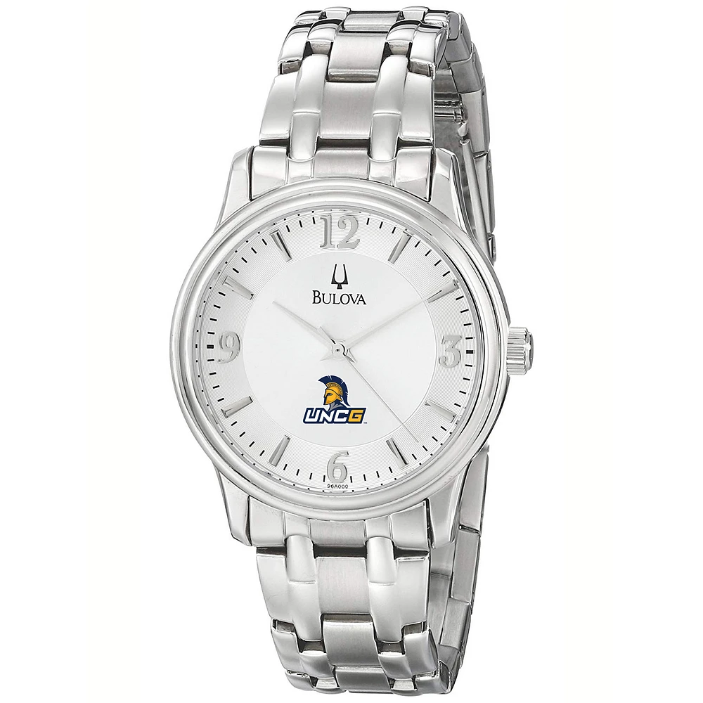 Men's Bulova Silver UNC Greensboro Spartans Stainless Steel Quartz Watch