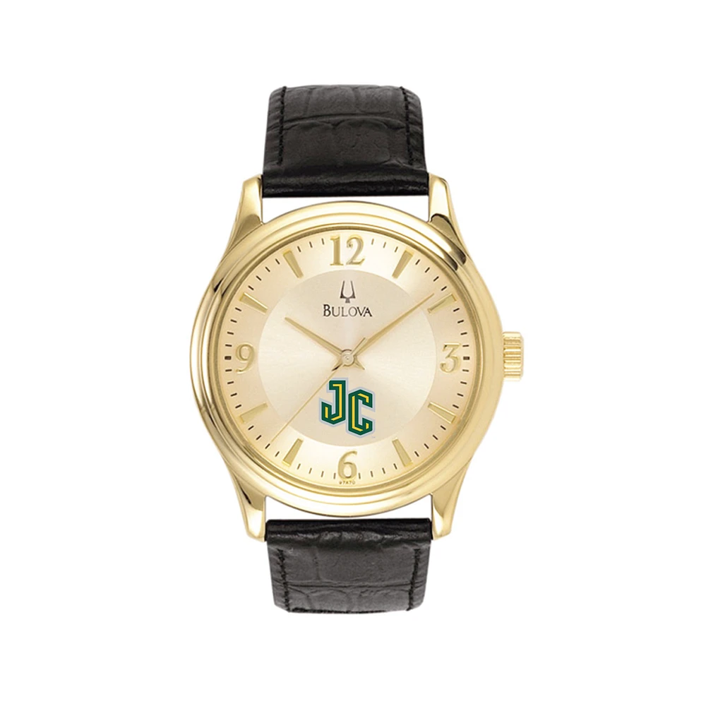 Men's Bulova Gold/Black New Jersey City Gothic Knights Stainless Steel Watch with Leather Band