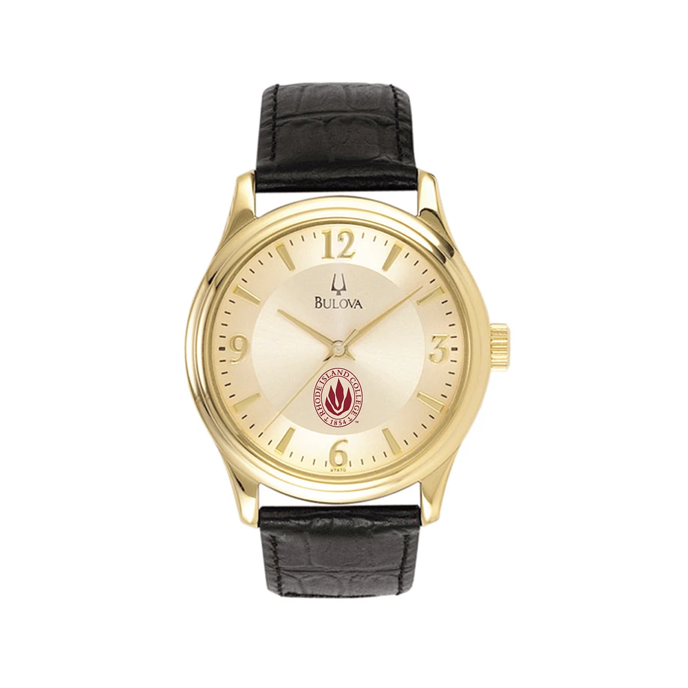 Men's Bulova Gold/Black Rhode Island Anchormen Stainless Steel Watch with Leather Band