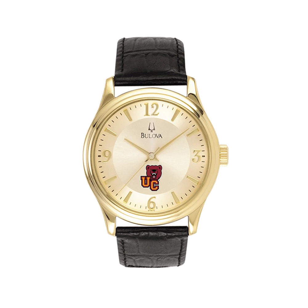 Men's Bulova Gold/Black Ursinus Bears Stainless Steel Watch with Leather Band
