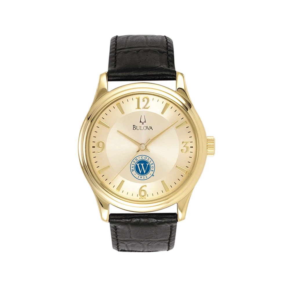 Men's Bulova Gold/Black Walsh College Stainless Steel Watch with Leather Band