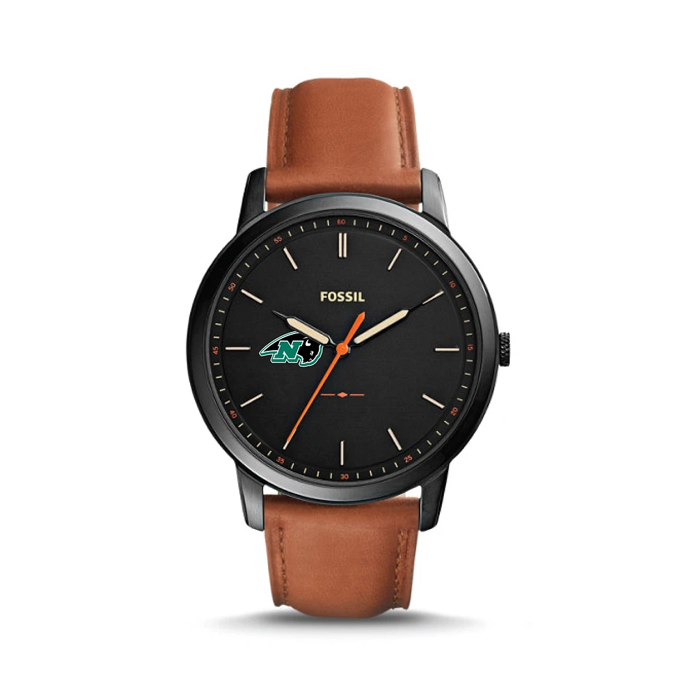 Men's Fossil Black/Brown Nichols College Bison Minimalist Slim Light Brown Leather Watch