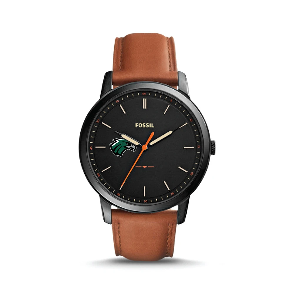Men's Fossil Black/Brown Northeastern State Riverhawks Minimalist Slim Light Brown Leather Watch