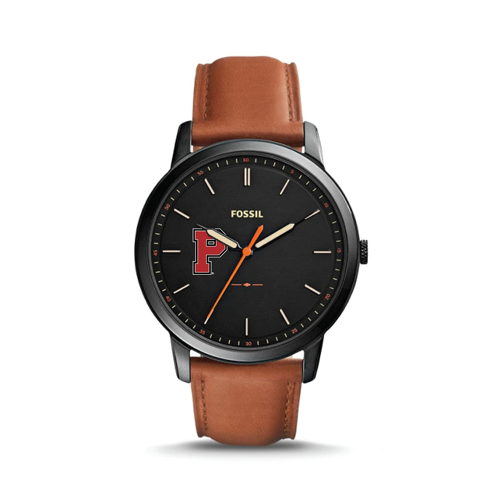 Men's Fossil Black/Brown Pacific Boxers Minimalist Slim Light Brown Leather Watch