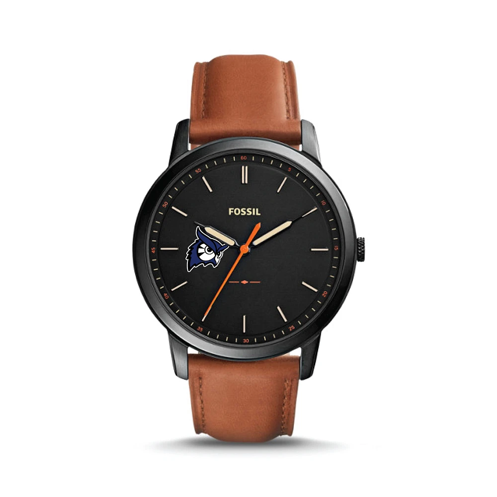 Men's Fossil Black/Brown Westfield State Owls Minimalist Slim Light Brown Leather Watch