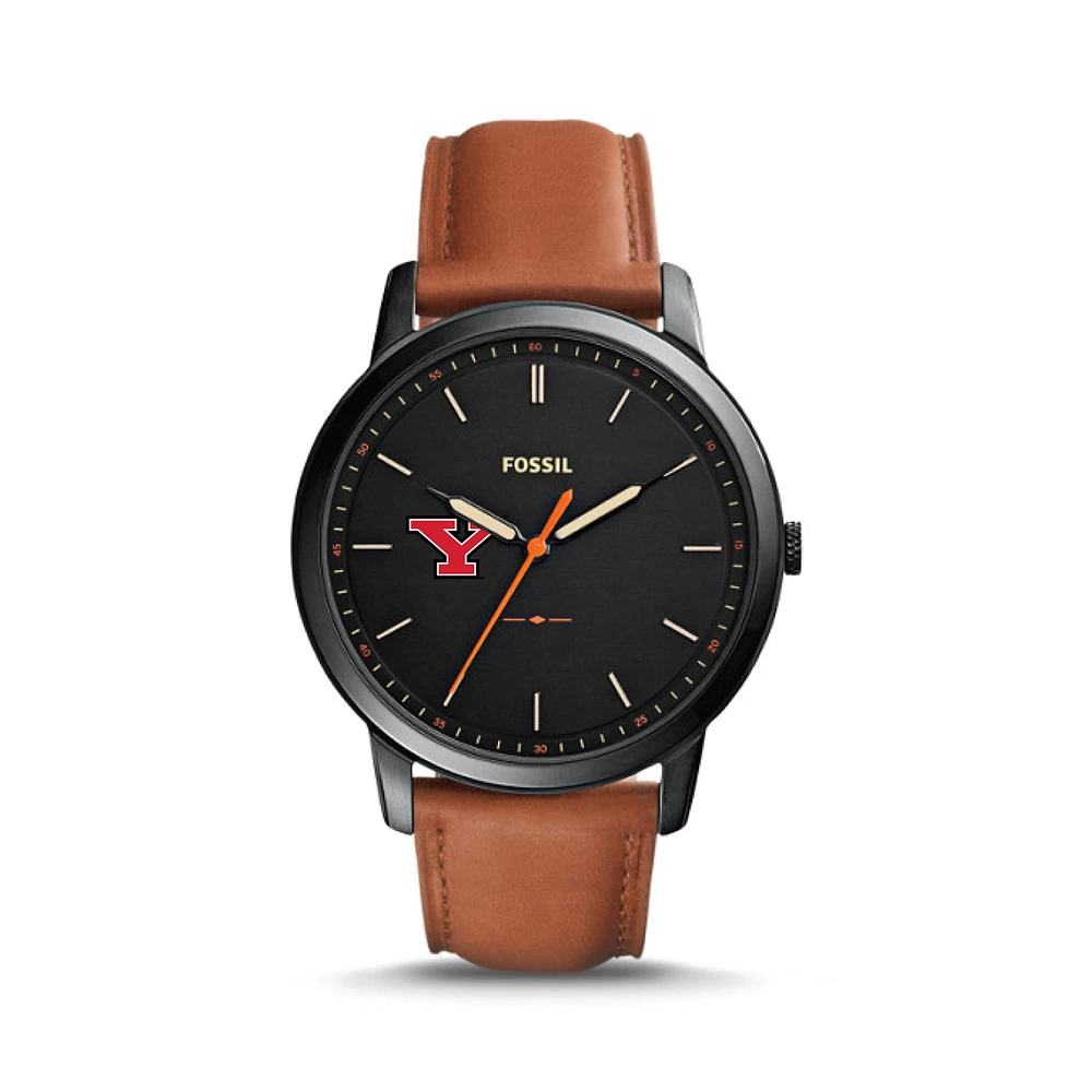 Men's Fossil Black/Brown Youngstown State Penguins Minimalist Slim Light Brown Leather Watch