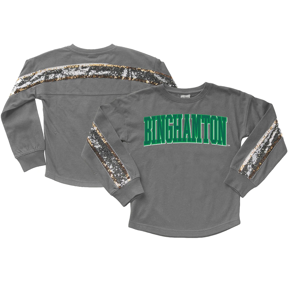 Girls Youth Gameday Couture Gray Binghamton Bearcats Guess Who's Back Long Sleeve T-Shirt