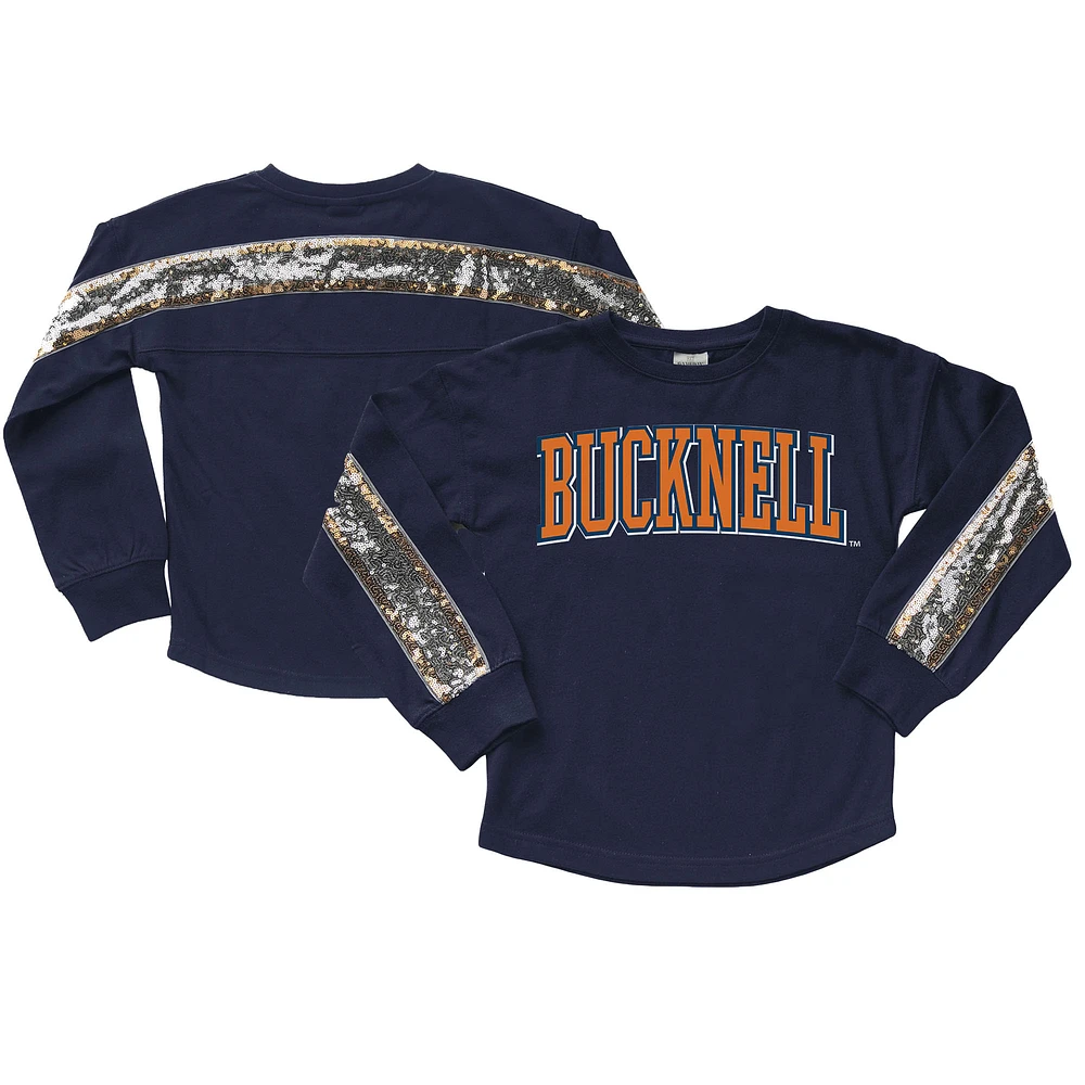 Girls Youth Gameday Couture Navy Bucknell Bison Guess Who's Back Long Sleeve T-Shirt