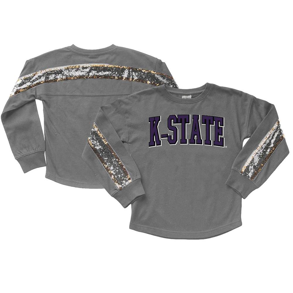 Girls Youth Gameday Couture Gray Kansas State Wildcats Guess Who's Back Long Sleeve T-Shirt
